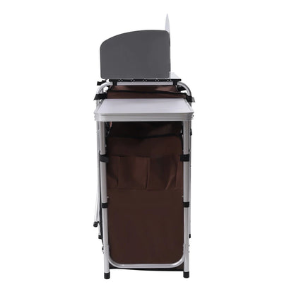 Camping Table with Storage Organizer and Windscreen Portable Outdoor Cooking Table Foldable Camp Table Camping Kitchen Station with 2 Side Tables for BBQ Grill Picnics