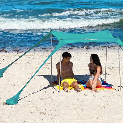SUN NINJA 10x10.5 FT Pop-Up Beach Tent with Sand Shovel, Pegs & Stability Poles �C Navy Blue Sun Shelter for Beach, Camping & Outdoor Activities