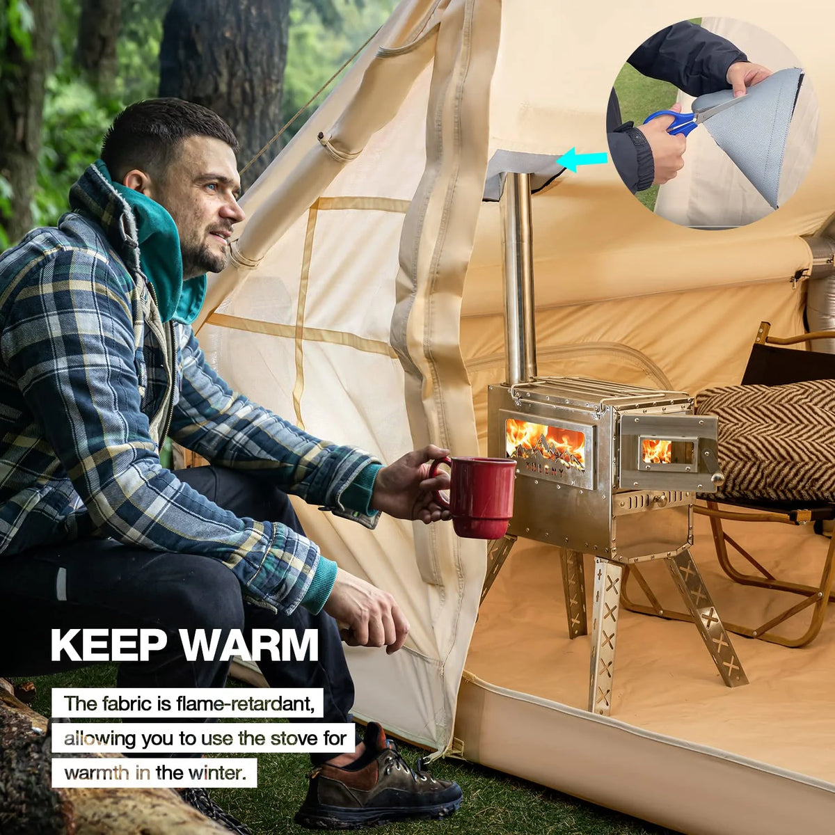 Yoleny 12'x8' Inflatable Tent, 96 SFT Blow Up Tent for Camping, 4 Season Oxford Glamping Tents with Clear Skylight, Pump & Stove Jack