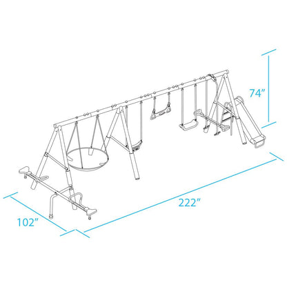 XDP Recreation Fun All-Mighty Metal Swing Set with Super Disc Swing. Stand R Swing. Glider. &amp; Slide