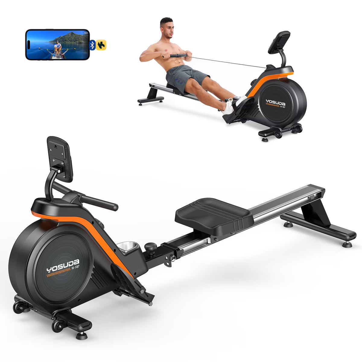 YOSUDA Magnetic Rowing Machine 350 LB Weight Capacity - Foldable Rower for Home Use with Bluetooth, App Supported, Tablet Holder and Comfortable Seat Cushion