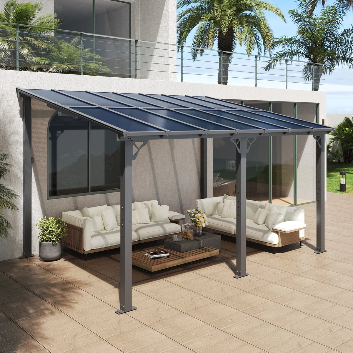 Aoxun 8' x 5' Gazebo for Patio, Gazebo Pergola with Sloped Roof, Grill Gazebo Large Wall-Mounted Heavy Duty Awnings, for Backyard, Deck, Patio