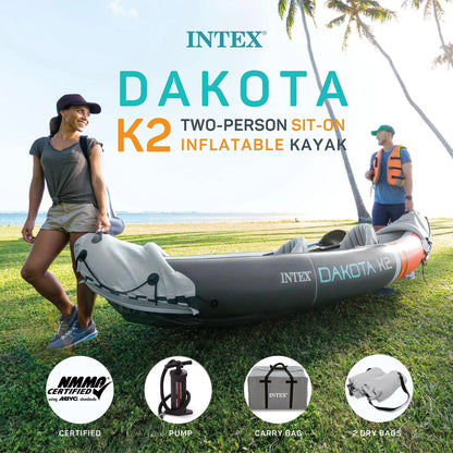 Intex Dakota K2 2 Person Inflatable Kayak & Accessory Kit w/Oars & Pump