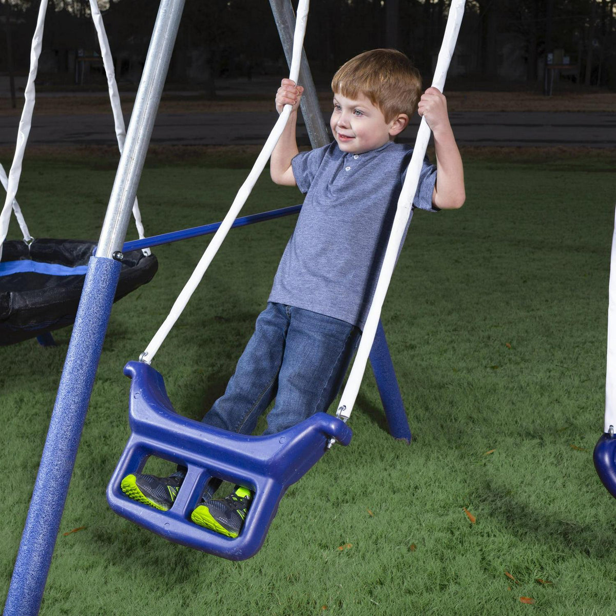 XDP Recreation Fun All-Mighty Metal Swing Set with Super Disc Swing. Stand R Swing. Glider. &amp; Slide