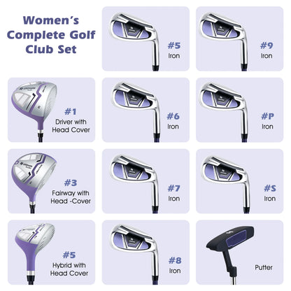 Ultimate Women’s Complete Golf Club Set Golf Club Package Set w/ Rain Hood, Right Hand Purple