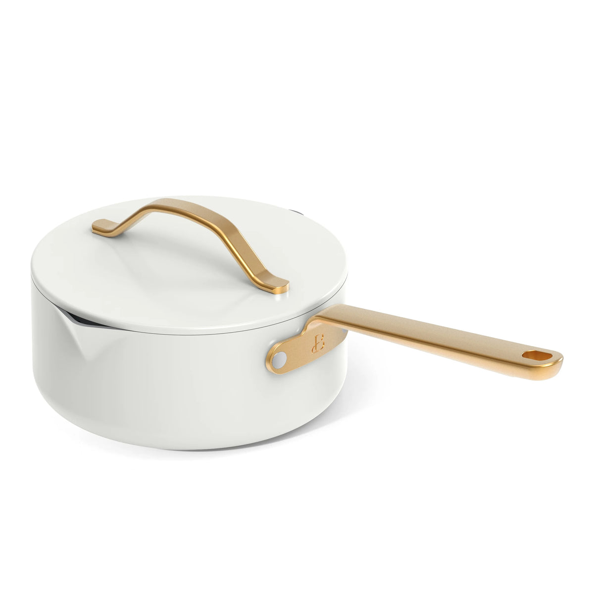 Beautiful 12pc Ceramic Non-Stick Cookware Set with Strainer Lids, White Icing by Drew Barrymore