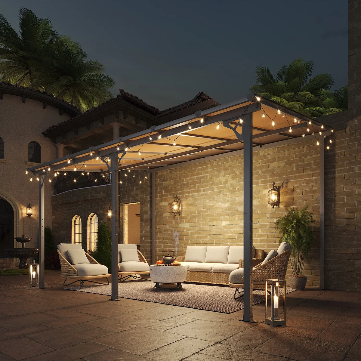 Aoxun 8' x 5' Gazebo for Patio, Gazebo Pergola with Sloped Roof, Grill Gazebo Large Wall-Mounted Heavy Duty Awnings, for Backyard, Deck, Patio
