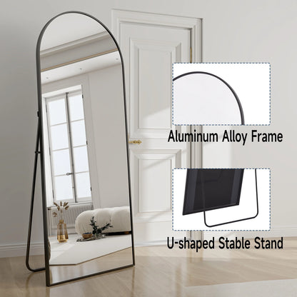 Anyrose 24"x65" Full Length Mirror with Arch-Top Standing Mirror Wall Mounted, Black