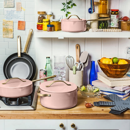 Beautiful 12pc Ceramic Non-Stick Cookware Set with Strainer Lids, White Icing by Drew Barrymore