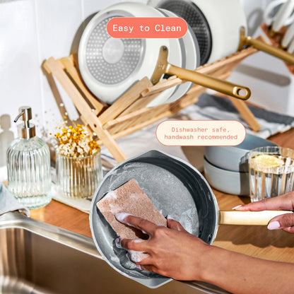 Beautiful 12pc Ceramic Non-Stick Cookware Set with Strainer Lids, White Icing by Drew Barrymore