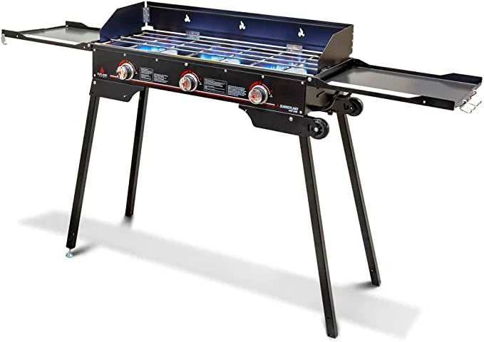 Living Portable Camping Stove - 3 Zone Propane Gas Burner Controller With Auto Ignition - 2 Folding Cook Stations - Adjustable Leg