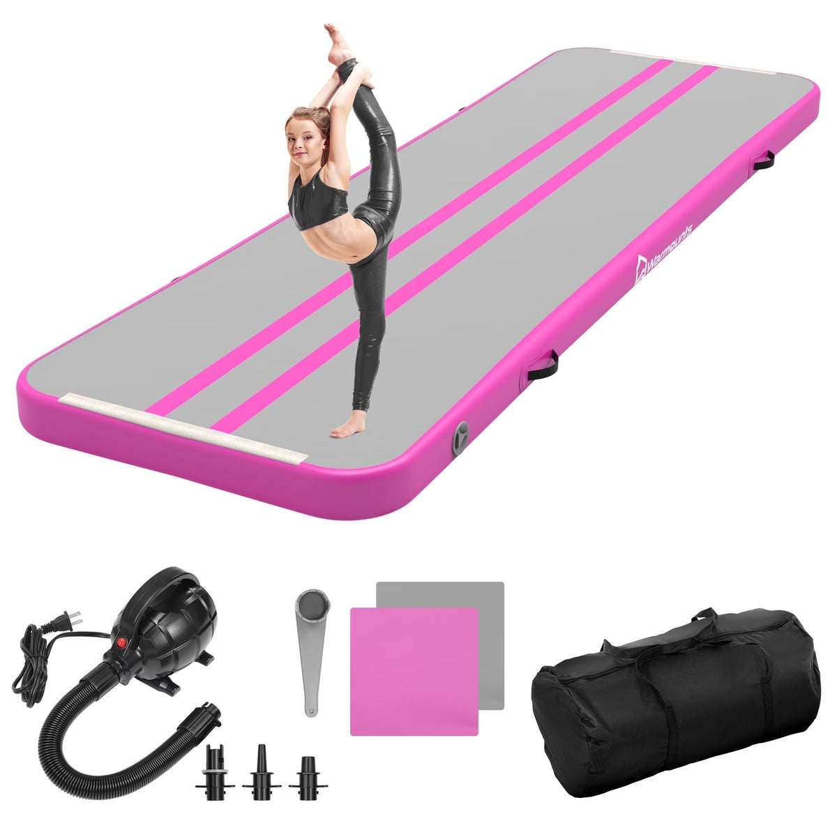 WARMOUNTS Tumbling Mat, 10 ft Inflatable Air Gymnastics Training Mats w/ Electric Pump, 4'' Thick Tumble Track for Home, Gym, Cheerleading, Water, Outdoor