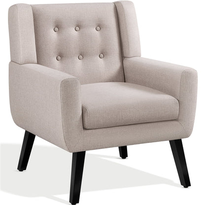 Topeakmart 2PCS Modern Upholstered Accent Armchair with Solid Wood Legs for Living Room, Beige