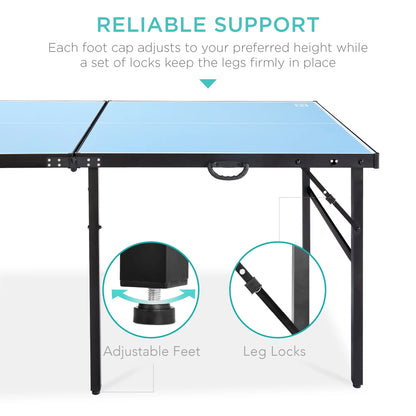 Best Choice Products 6x3ft Portable Ping Pong Table Game Set, Folding Table Tennis w/ 2 Paddles, Balls - Blue