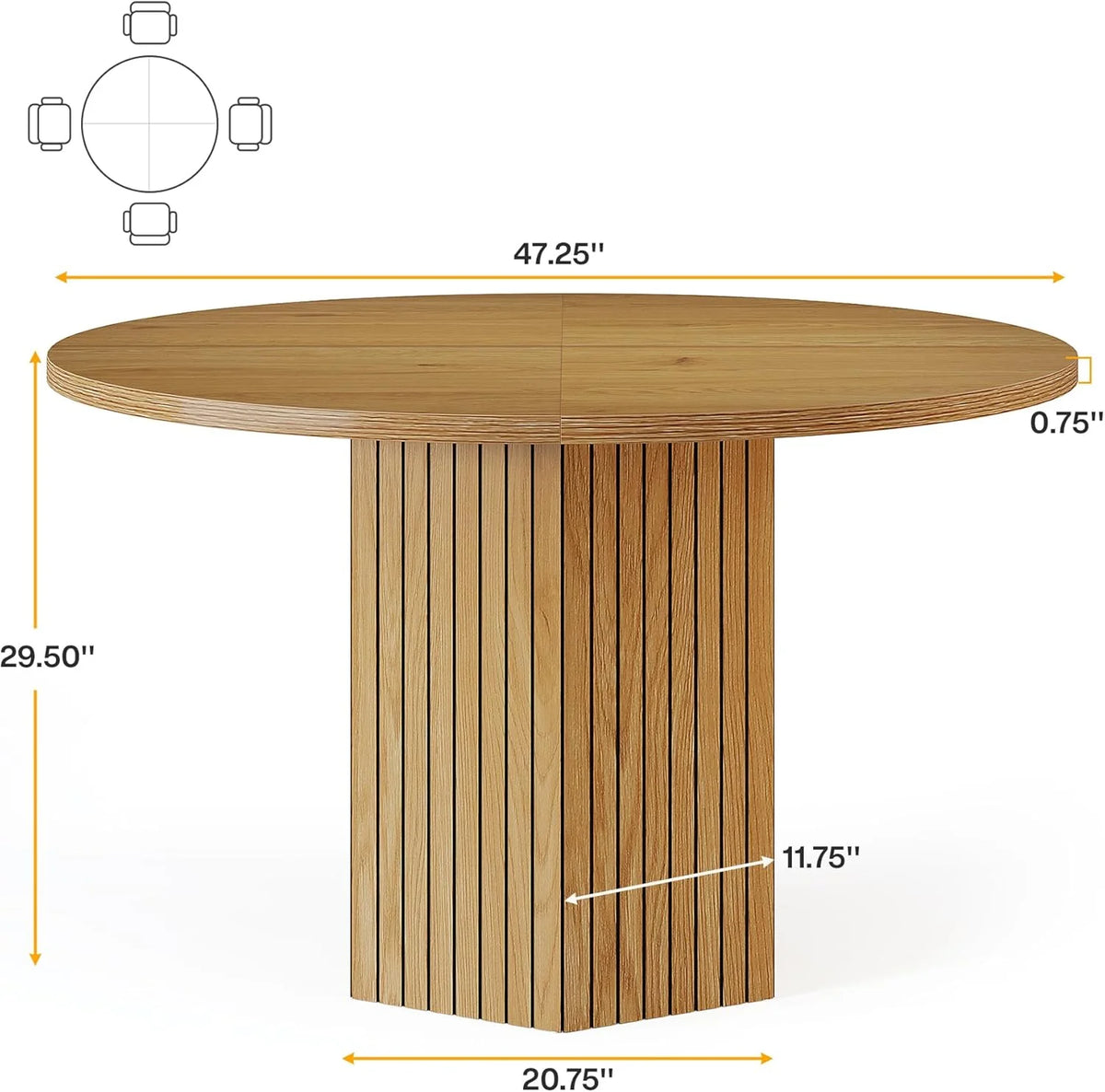 Tribesigns Round Dining Table for 4 People, 47 inch Kitchen Table with Heavy Duty Pedestal Base Circle Oak Tabletop for Kitchen Living Room, Oak