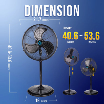 Tornado - 20 Inch High Velocity Metal Oscillating Pedestal Fan - Commercial, Industrial Use Water-Resistant