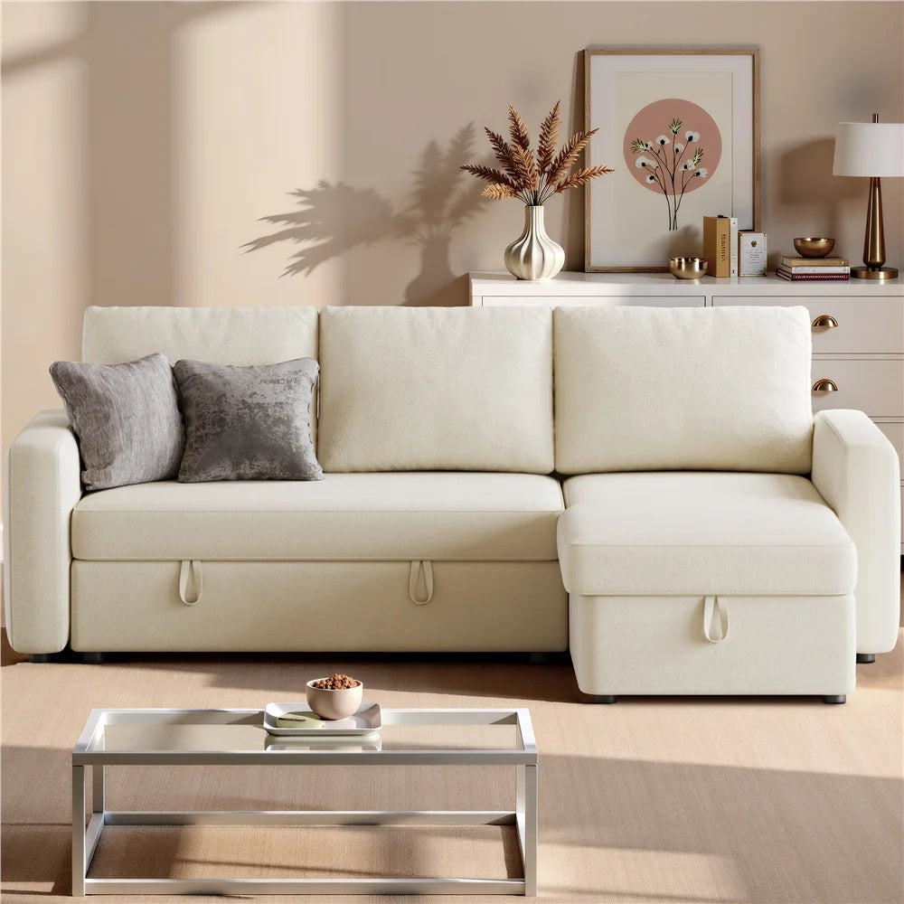 Alden Design Reversible Sectional Sofa with USB & Type-C Ports for Livingroom, Light Gray
