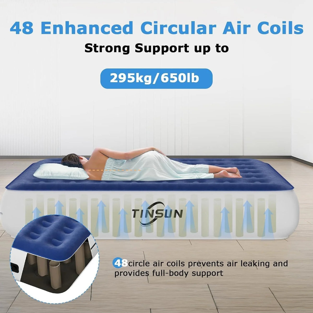 13" Queen Air Mattress, Portable Inflatable Blow Up Bed with Built-in Pump, Air Bed for Camping, Beach, Outdoor, Guest, Blue