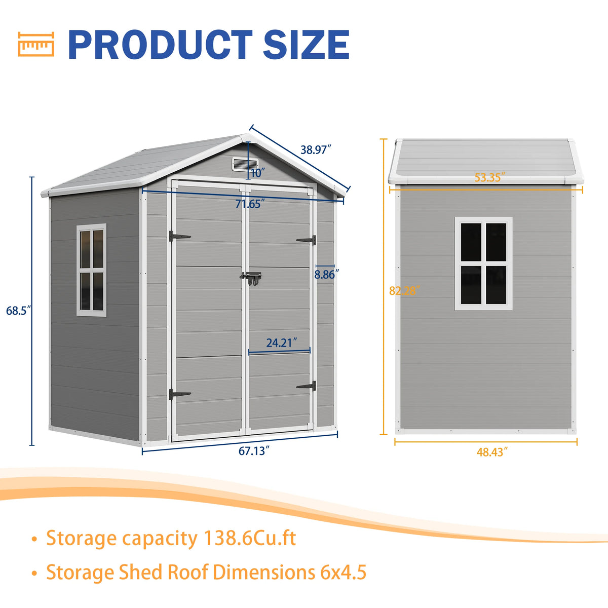UDPATIO Outdoor Storage Shed 5x3 FT, Resin Garden Shed for Backyard, Patio, Lawn, Grey & White