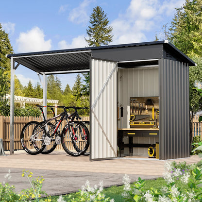 YODOLLA Outdoor Open-Sided Storage Shed, 3x5 Sheds & Outdoor Storage with 15 Sq. Ft Covered, 5x3 Small 2-in-1 Tool Shed with Attached Hardtop Metal Pergola Gazebo