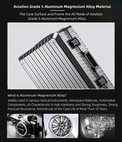 All Aluminum Magnesium Hardshell Carry On Luggage with Lock, Airline Approved Hardside Carry on Suitcase with Spinner Wheels, Checked Metal Rolling Luggage Case for Travel, Business