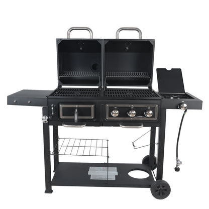 Dual Fuel Gas & Charcoal Combo Grill, Black with Stainless