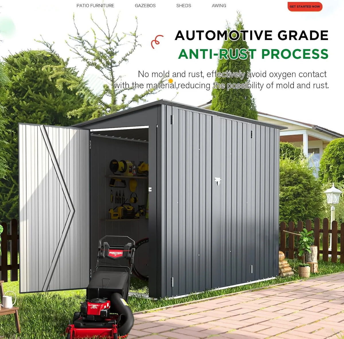 YODOLLA Outdoor Storage Shed, 3 x 7 Ft Bike Sheds & Outdoor Storage, Small Metal Outdoor Storage Cabinet for Garden