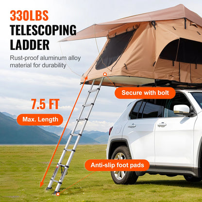 VEVOR Rooftop Tent Hard Shell, Naturnest Rooftop Tent Hardshell for 2-3 Person, Folding Hard Shell Roof Top Tent with Telescopic Ladder Mattress PVC Cover Bag, Waterproof for Jeep SUV Van Truck
