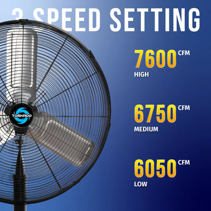 Tornado - 20 Inch High Velocity Metal Oscillating Pedestal Fan - Commercial, Industrial Use Water-Resistant