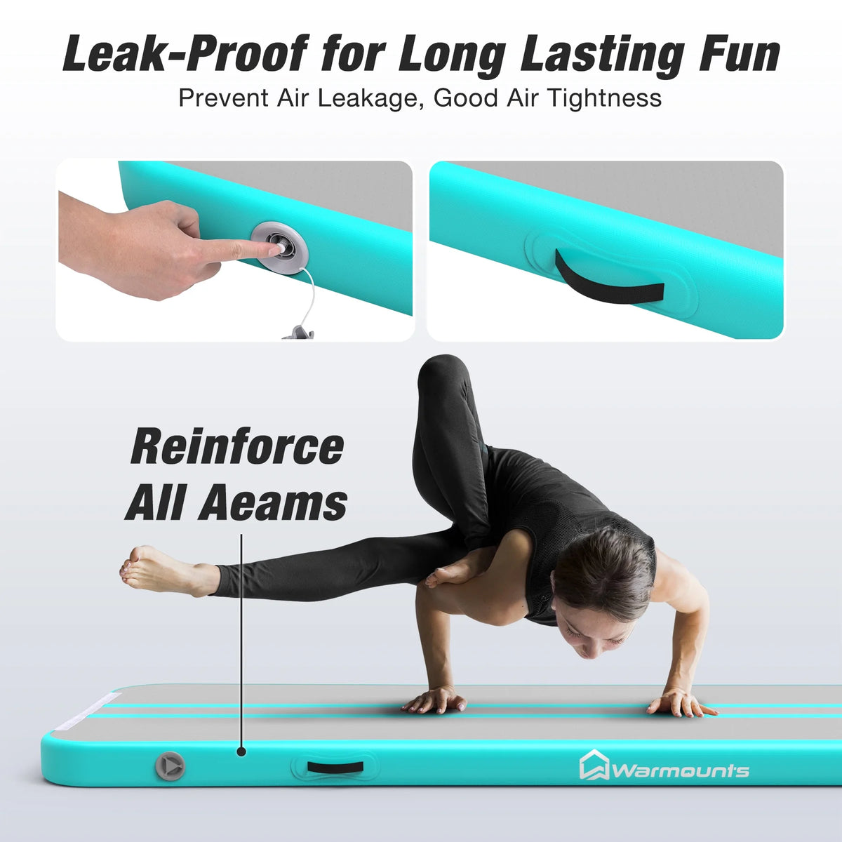 WARMOUNTS Tumbling Mat, 10 ft Inflatable Air Gymnastics Training Mats w/ Electric Pump, 4'' Thick Tumble Track for Home, Gym, Cheerleading, Water, Outdoor