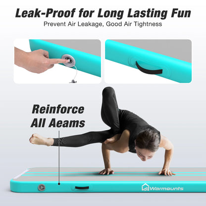 WARMOUNTS Tumbling Mat, 10 ft Inflatable Air Gymnastics Training Mats w/ Electric Pump, 4'' Thick Tumble Track for Home, Gym, Cheerleading, Water, Outdoor