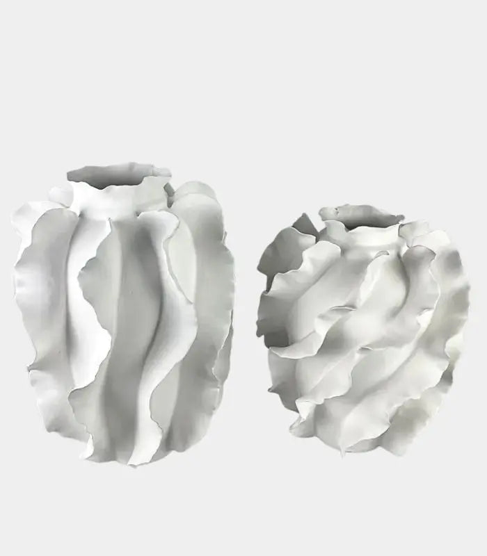 The Cascade Sculptural Ceramic Vase White Handcrafted Large