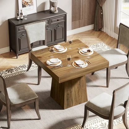 Tribesigns Square Dining Table for 4, 31.5-Inch Kitchen Table Small Dinner Table with Sturdy Pedestal Base, Farmhouse Dining Room Table for Home Dining Room, Living Room, Kitchen, Vintage Brown