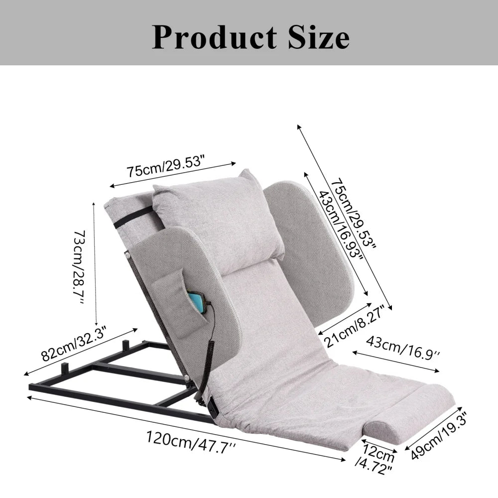 Electric Lifting Backrest for Bed, Folding Adjustable Multi-Function Neck Head and Lumbar Back Support for Elder, Electric Lifting Backrest Pillow with Electric Pump System (Gray with Armrest)
