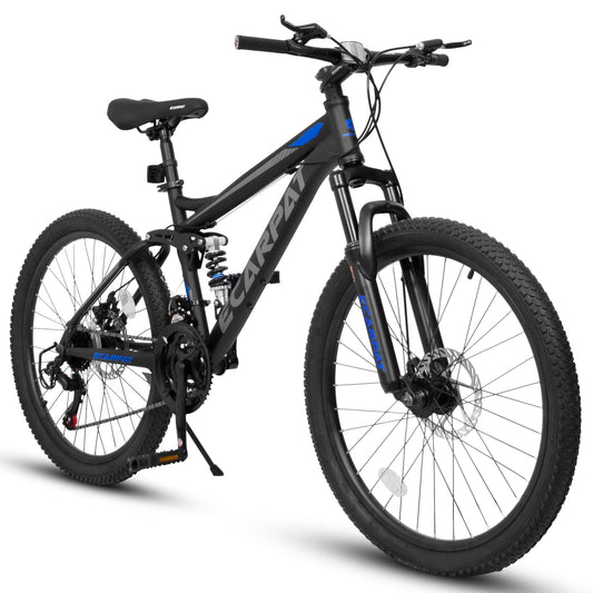 26 Inch Mountain Bike - 21-Speed with Disc Brakes, Durable Frame, Front & Rear Dual-Shock Absorption, Unisex for Commuting, Travel, School & All-Terrain Cycling