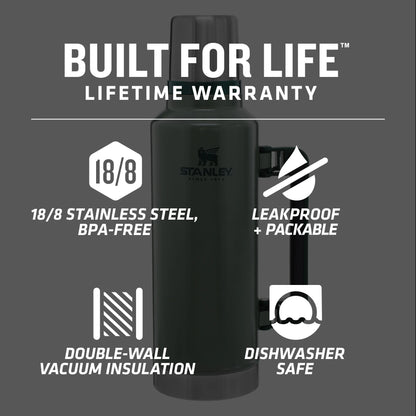 Stanley Classic Vacuum Insulated Stainless Steel Bottle, 2 qt