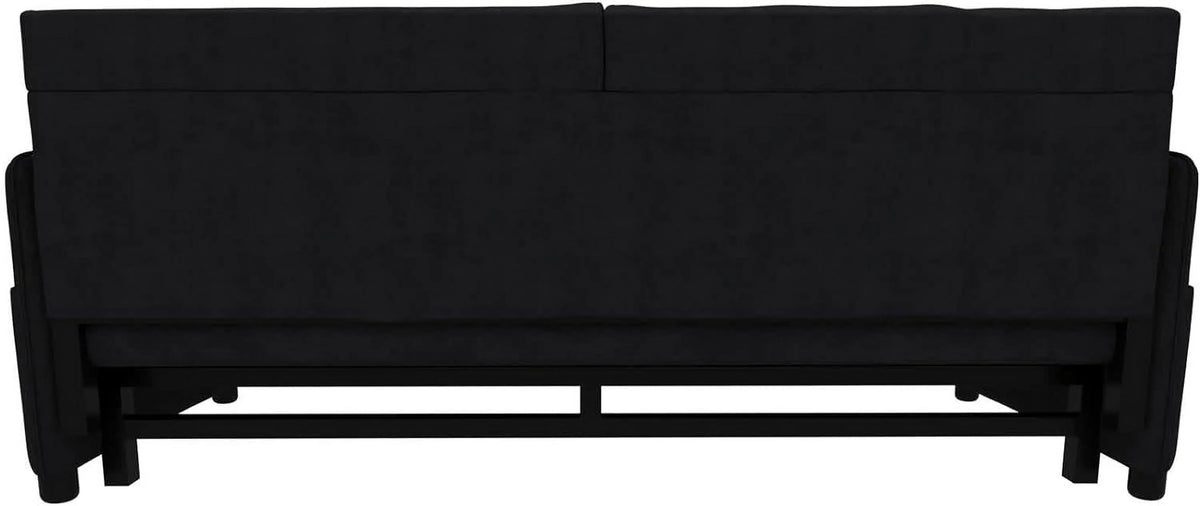 Tabaray 63.8" Futon Sofa Bed Queen Size, Pull Out Bed, 3-in-1 Convertible Sleeper Sofa with Side Pocket, Modern Plush Velvet Futon Couch for Living Room, Small Space, Apartment, Bedroom, Black