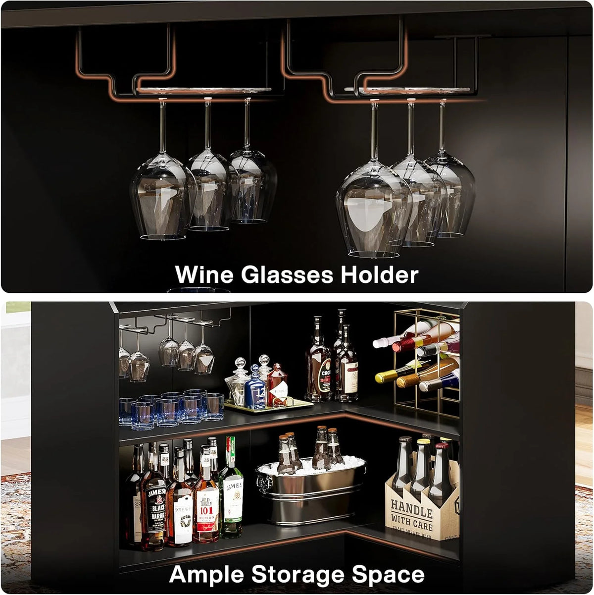 Tribesigns Bar Cabinet, L-Shaped Home Bar Table with Stemware Racks