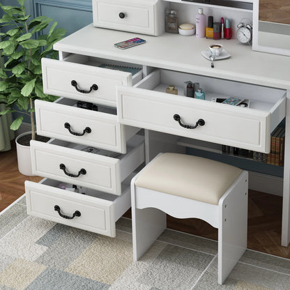 Wohh MDF Makeup Vanity with LED Mirror, Dressing Table and 5 Drawers, White