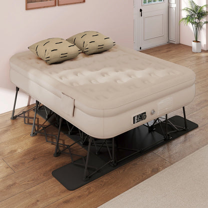 Uforic Inflatable Queen Air Mattress with Built-in Pump, Frame, Velvet Surface & Portable Storage Case, Khaki