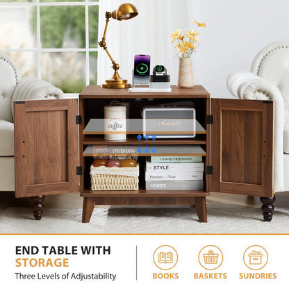 YOCWO Fluted Nightstand for Bedroom Set of 2 , Wood Bedside Table Set of 2 with Drawers, Black