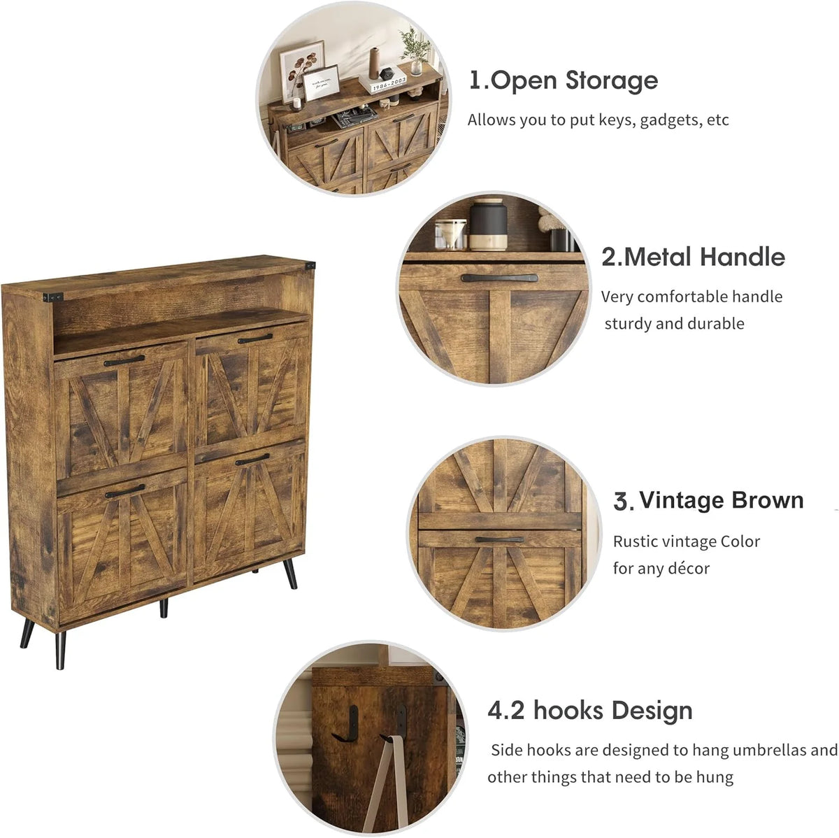 Veanerwood Shoe Cabinet with 2 Flip Drawers Farmhouse Shoe Storage Cabinet Organizer for Entryway, Gray
