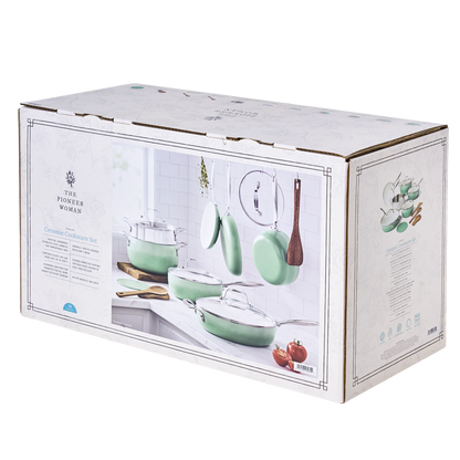 The Pioneer Woman Harlow 15-Piece Cookware Set, Ceramic Non-Stick Pots and Pans Set, Taupe
