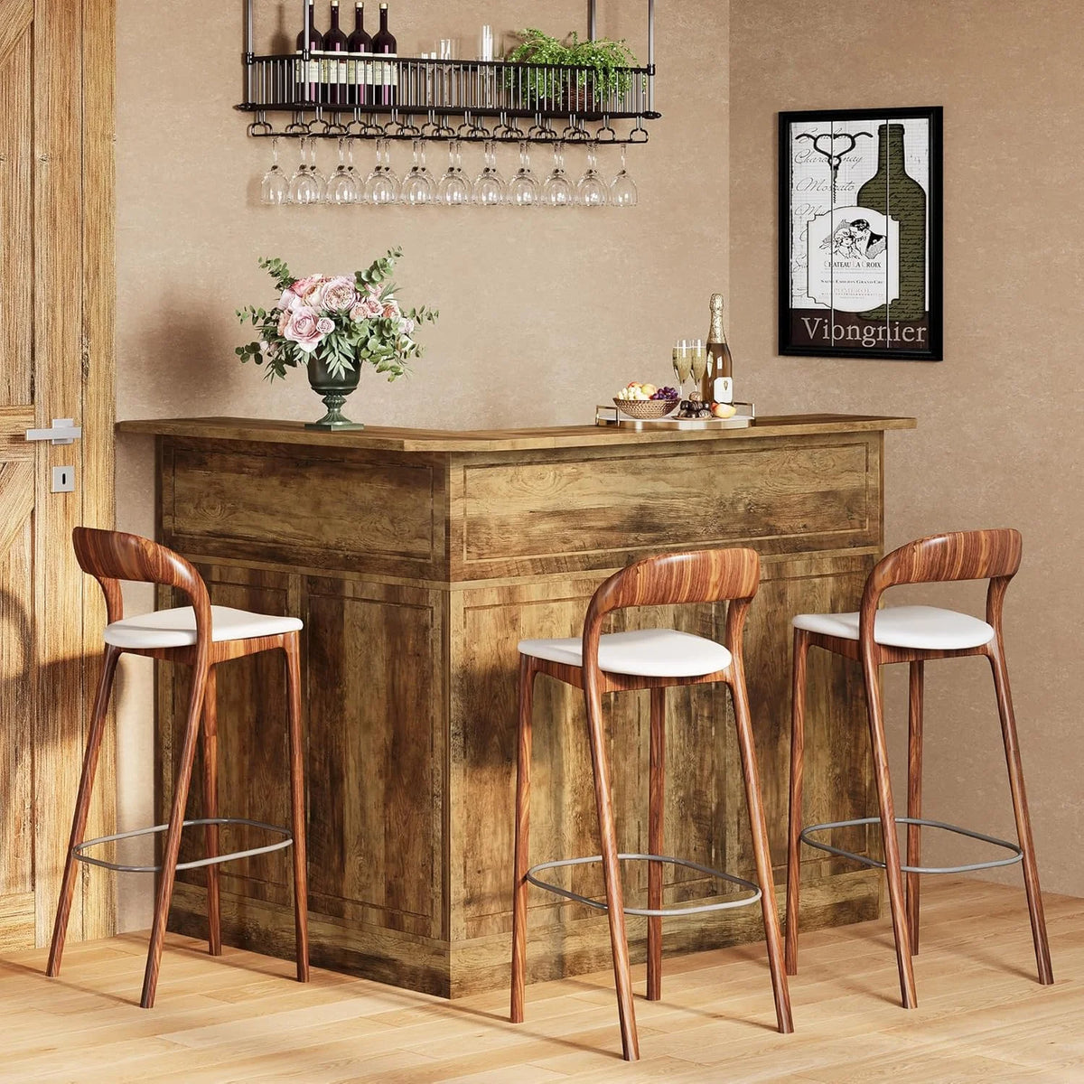 Tribesigns Bar Cabinet, L-Shaped Home Bar Table with Stemware Racks