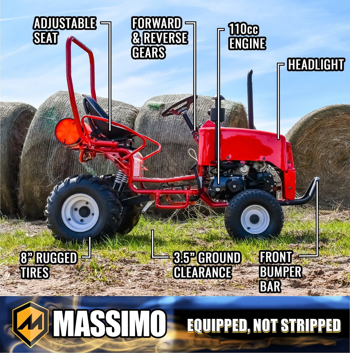 Massimo Mini Tractor 110cc 2WD Gas Go Kart �C Kids & Youth Ride-On Utility Vehicle �C Green