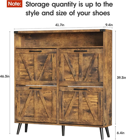 Veanerwood Shoe Cabinet with 2 Flip Drawers Farmhouse Shoe Storage Cabinet Organizer for Entryway, Gray