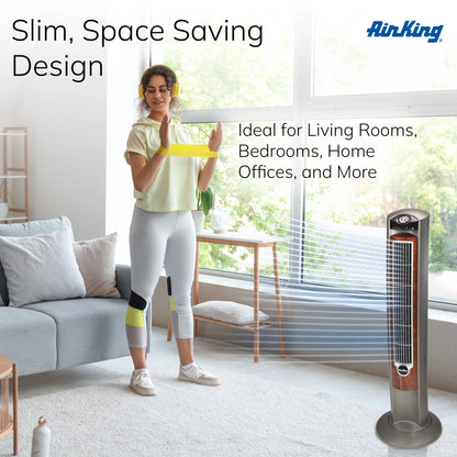 Air King Wind Curve 42" 3 Speed Fresh Air Ionizer Tower Fan with Remote Control, 9554