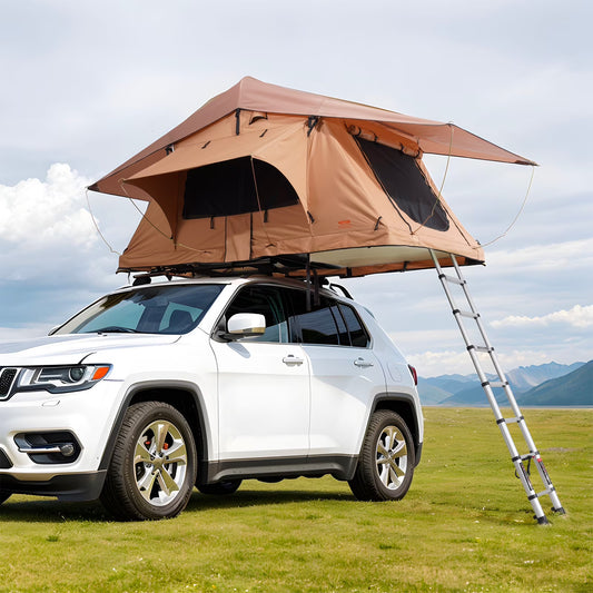 VEVOR Rooftop Tent Hard Shell, Naturnest Rooftop Tent Hardshell for 2-3 Person, Folding Hard Shell Roof Top Tent with Telescopic Ladder Mattress PVC Cover Bag, Waterproof for Jeep SUV Van Truck