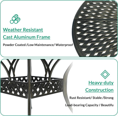 VIVIJASON Outdoor 61" Patio Dining Table for 6-8 Person, Large Patio Round Dining Table with 24" Lazy Susan, Dark Bronze Cast Aluminum Rustic Patio Table W/Umbrella Hole for Balcony, Porch and Deck