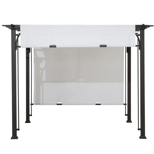 Sunjoy Diego 10x10 ft. Outdoor Patio Brown Steel Classic Frame Pergola with Retractable White Canopy Shade for Backyard, Garden Activities